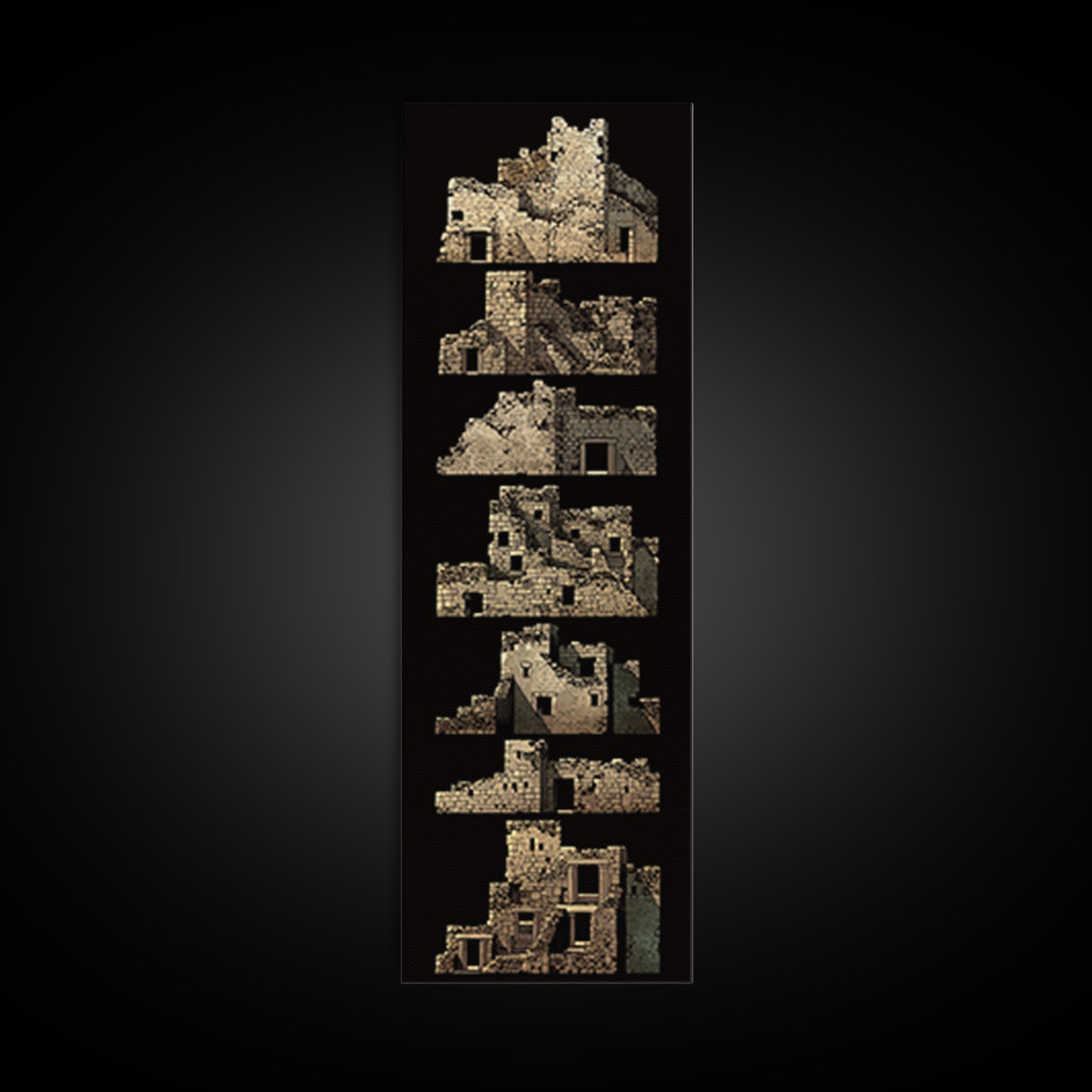 Stacked Desert Stone Ruins On Black Framed Canvas Print, Ancient African Architecture, Tribal Wall Decor, Archaeology Art