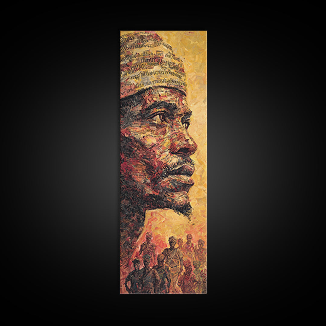 Regal African Man Profile Portrait Framed Canvas Print, Warm Orange Black Art, Tribal Warrior Culture Wall Decor, Gift For Him
