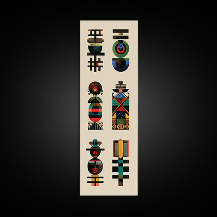 Abstract African Totem Wall Art, Geometric Tribal Symbols, Modern Afrocentric Decor, Ethnic Pattern Canvas For Home Gallery