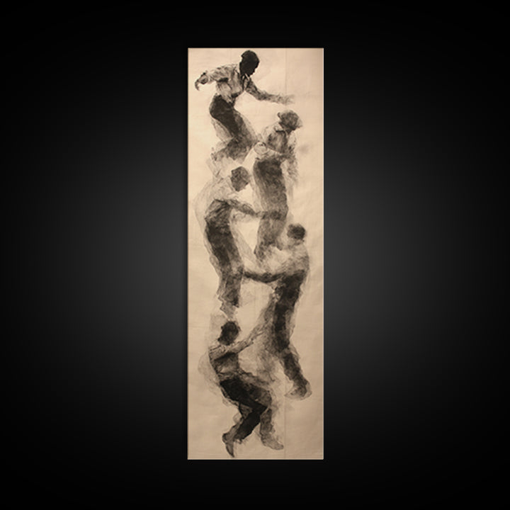Charcoal Climbing Figures Wall Art, Abstract Black Bodies, Unity Movement Sketch, Minimalist African Decor For Living Room Art