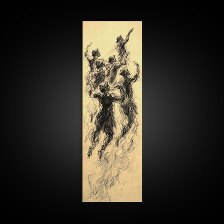 Dancing Spirit Figures Canvas Print, Expressive African Women Art, Charcoal Movement Sketch, Feminine Wall Decor Gift For Her
