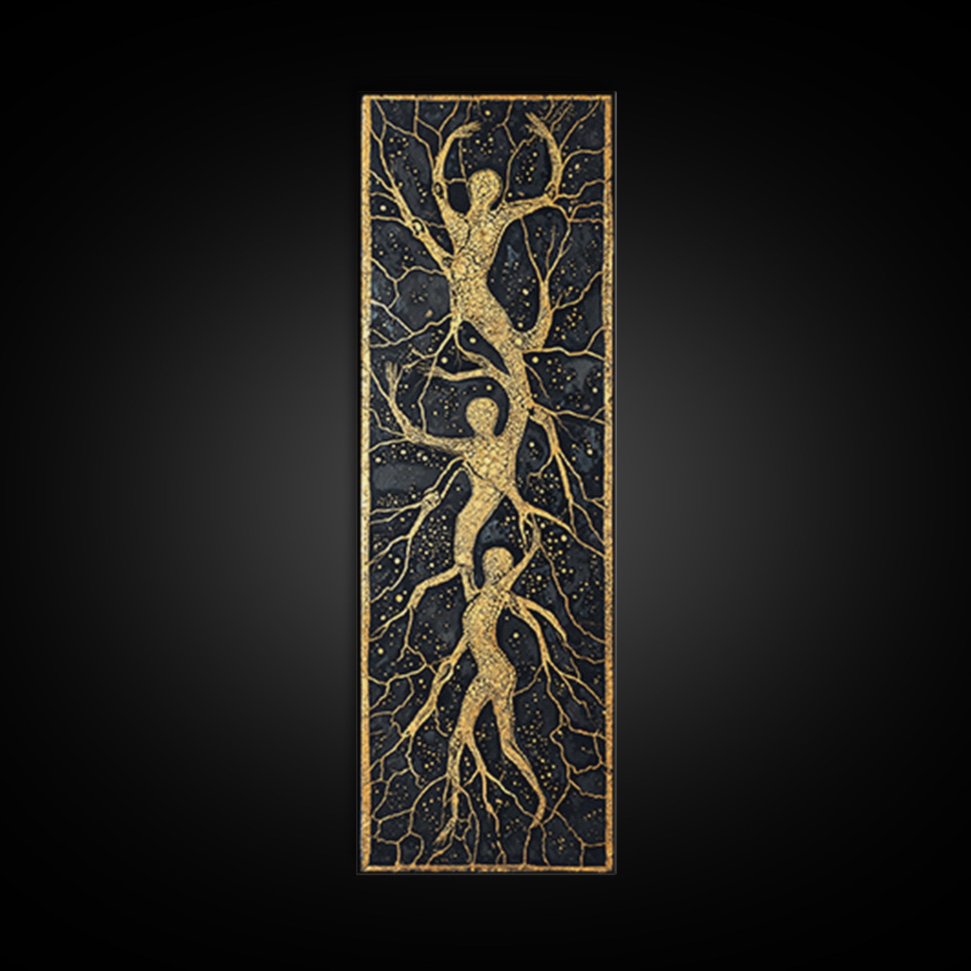 Golden Branching Tree Roots Canvas Print, African Inspired Abstract Art, Boho Wall Decor, Modern Black And Gold Home Decor