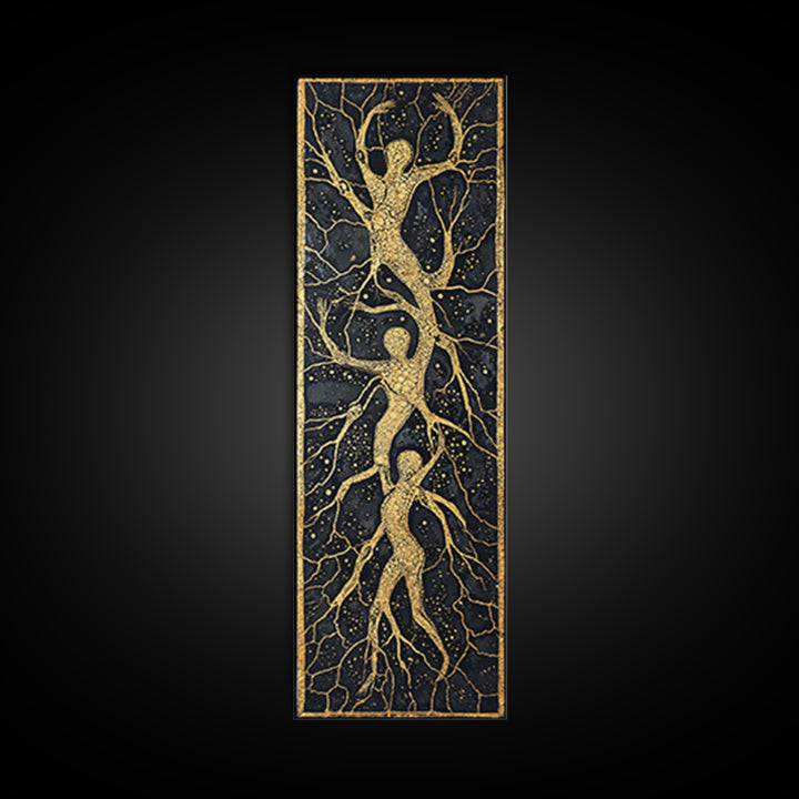 Golden Branching Tree Roots Canvas Print, African Inspired Abstract Art, Boho Wall Decor, Modern Black And Gold Home Decor