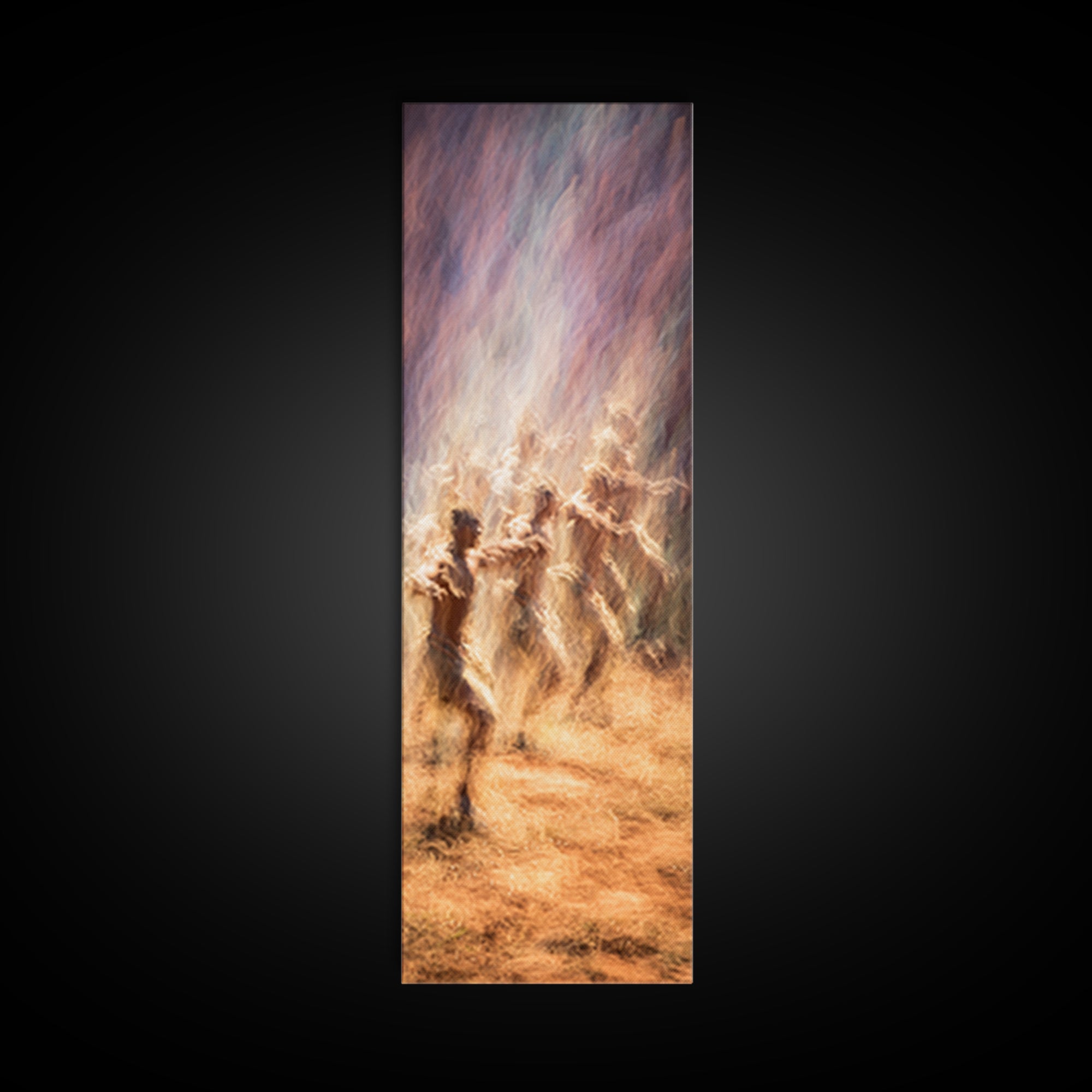 Glowing African Dancers In Dust Wall Art, Spiritual Cultural Art Print, Warm Earth Tone Canvas For Bohemian Home Decor Gift
