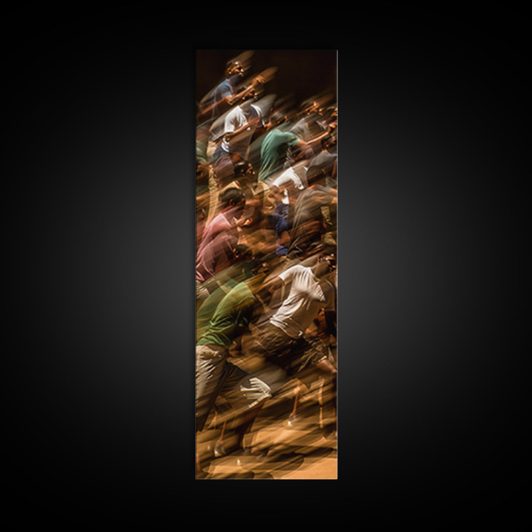 Blurred Crowd In Motion Canvas Print, Contemporary African People Art, Urban Wall Decor, Vibrant Statement Living Room Art