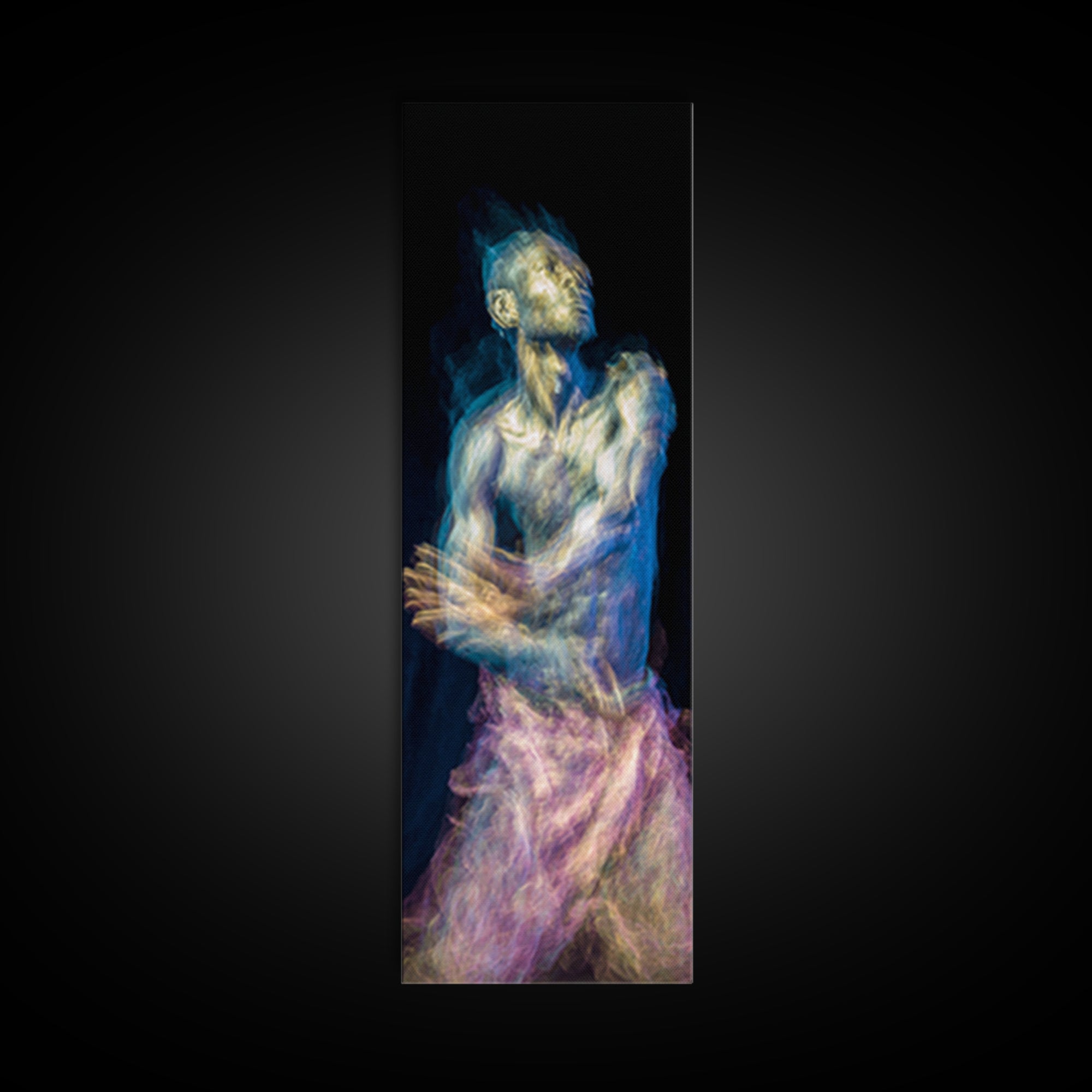 Expressive Blue Male Figure Framed Canvas Print, Modern Black Art, Abstract Portrait Wall Decor, Emotional Figurative Artwork