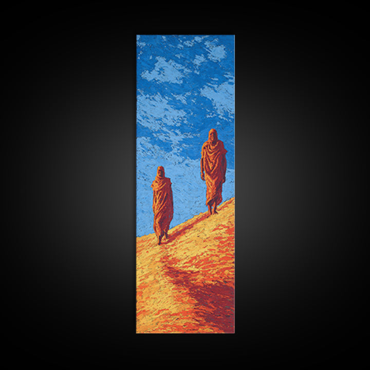 Two Robed Figures On Desert Hill Canvas Print, African Landscape Wall Decor, African Inspired Safari Art, Earth Tone Decor