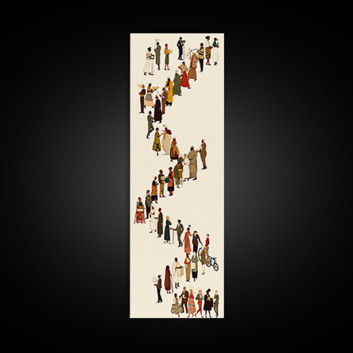 Winding Line Of Diverse People Wall Art, Minimalist Canvas Print, Modern Figurative Home Decor, Long Narrow Gallery Poster
