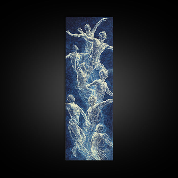 Blue White Ethereal Dancers Framed Canvas Print, Spiritual Figure Wall Art, Contemporary African Inspired Home Decor Gift