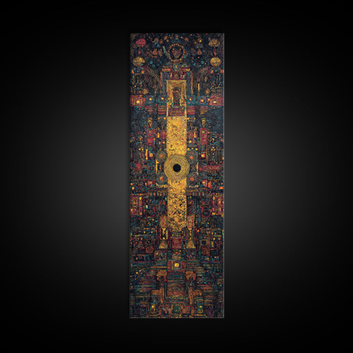 Golden Tribal Temple Abstraction Framed Canvas Print, African Inspired Wall Decor, Afrocentric Art, Bold Cultural Home Decor