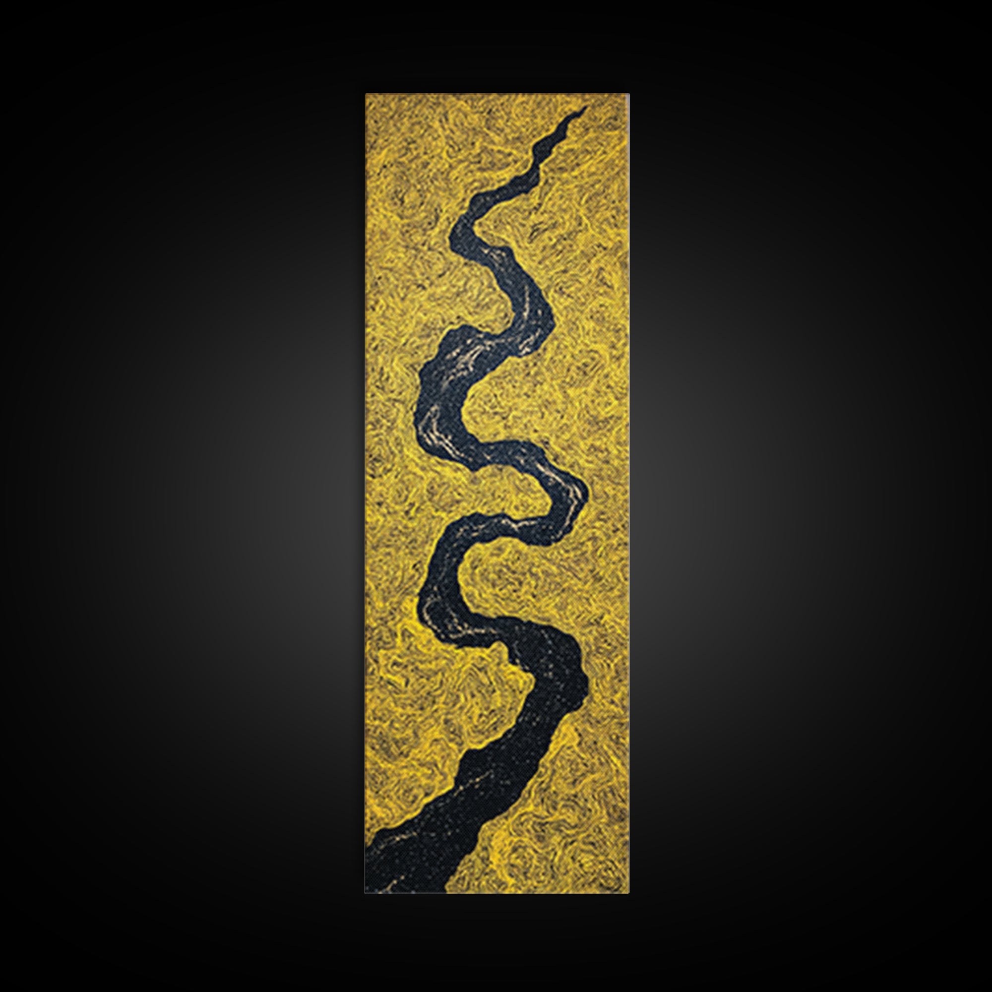 Black Winding River On Gold Texture Wall Art, Minimalist Abstract Landscape, Earth Tone Decor, Modern Canvas Gift For Living Room