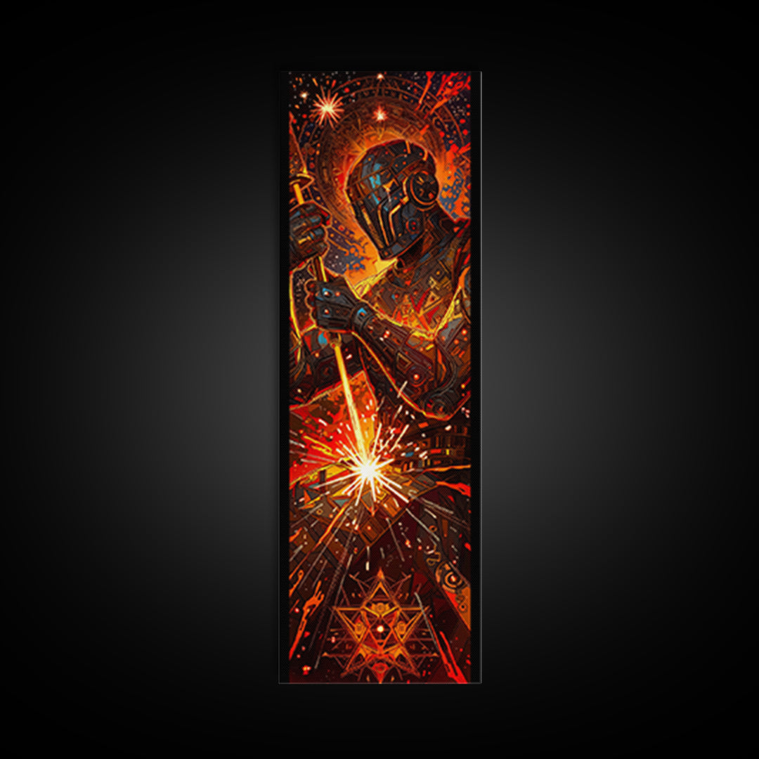 Fiery Mechanical Engine Abstract Wall Art, Industrial Sci Fi Canvas Decor, Orange Black Statement Art, Gift For Him, Poster