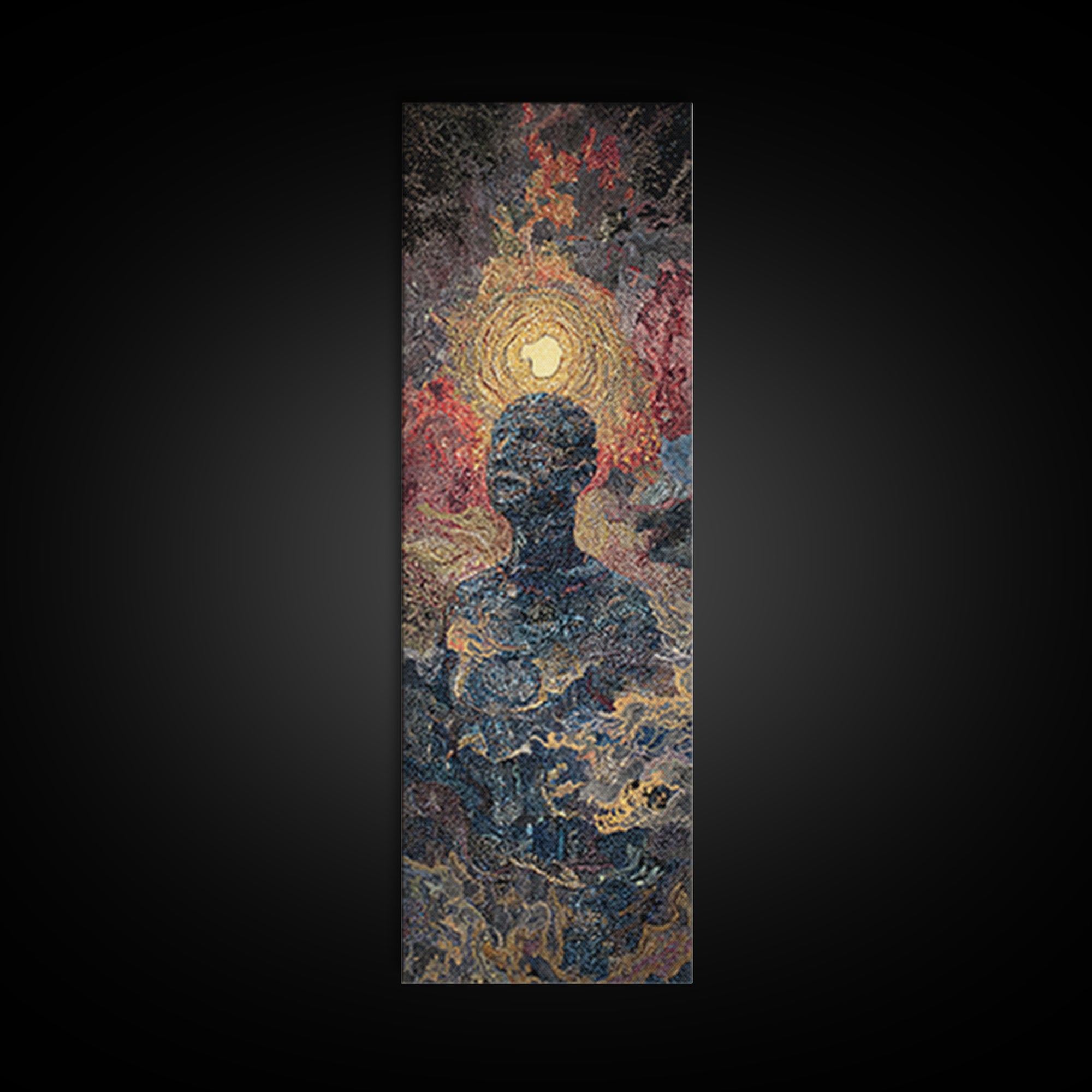 Celestial Silhouette With Golden Halo Wall Art, Mystical Abstract Canvas Print, Spiritual Decor, Modern Portrait, Bedroom Home Decor Gift