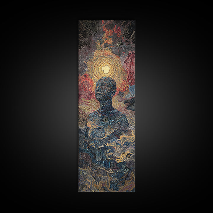 Celestial Silhouette With Golden Halo Wall Art, Mystical Abstract Canvas Print, Spiritual Decor, Modern Portrait, Bedroom Home Decor Gift