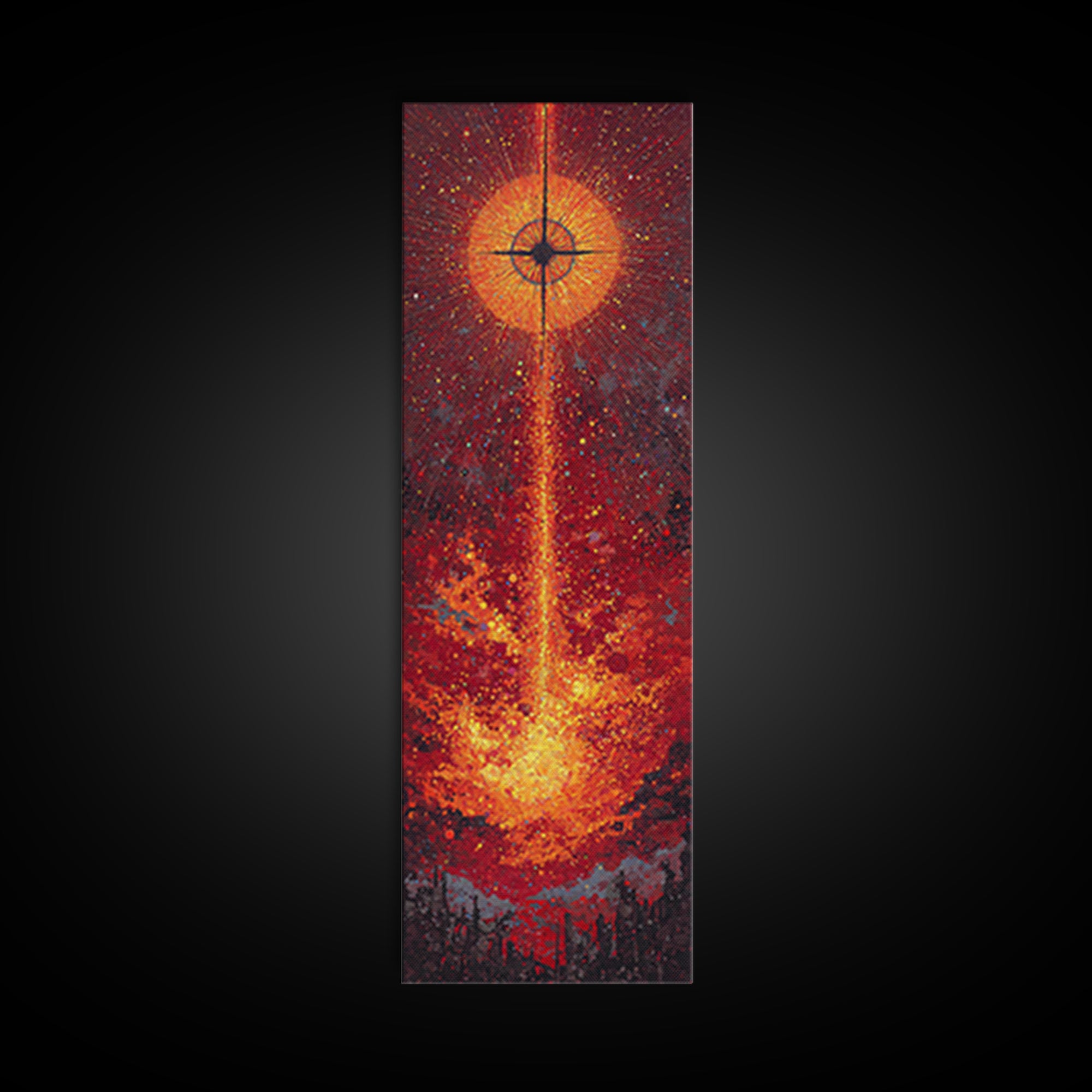 Solar Eclipse Fire Beam Wall Art, Red Orange Abstract Canvas Print, Mystical Space Decor, Modern Statement Home Decor Gift