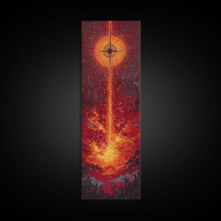 Solar Eclipse Fire Beam Wall Art, Red Orange Abstract Canvas Print, Mystical Space Decor, Modern Statement Home Decor Gift