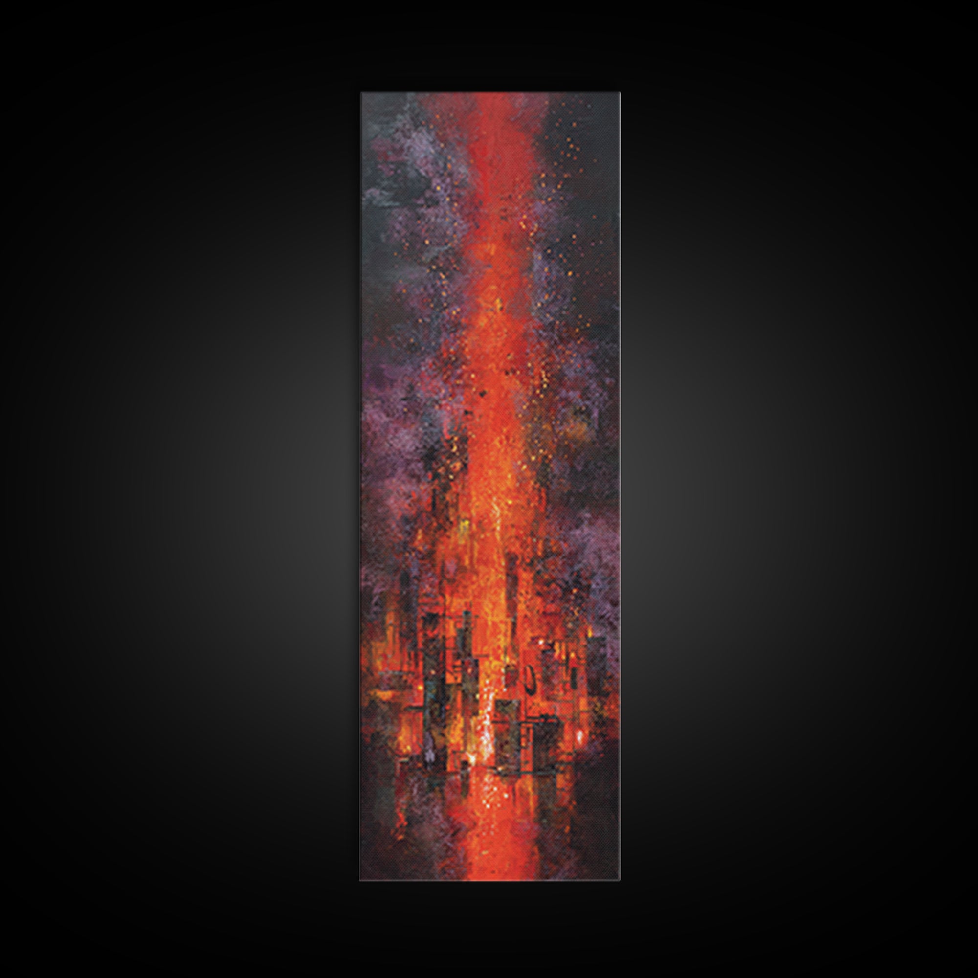 Burning Skyline With Volcanic Light Wall Art, Dark Red Abstract Canvas Print, Urban Wall Art, Modern Office Decor Gift For Him