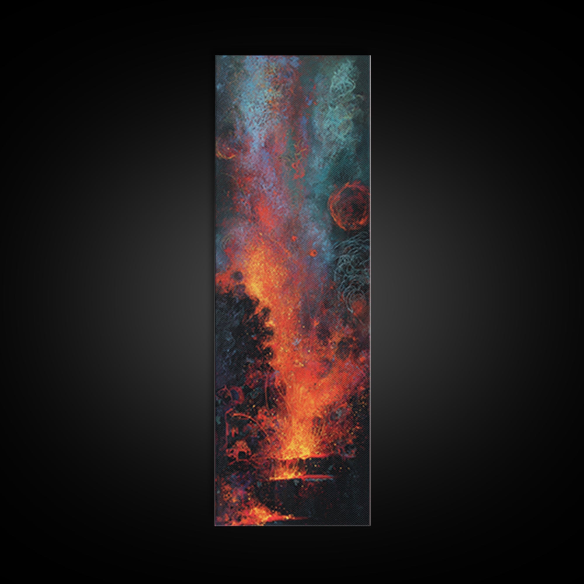 Cosmic Volcano Eruption Wall Art, Teal Red Orange Abstract Canvas Print, Dreamy Space Decor, Modern Large Wall Decor Gift