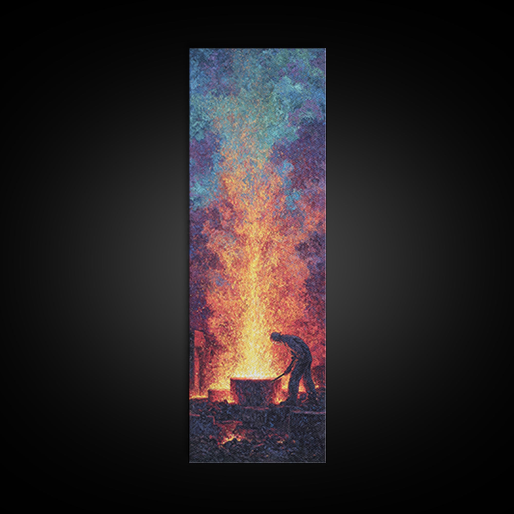 Blacksmith Silhouette With Glowing Sparks Wall Art, African Inspired Canvas Print, Industrial Workshop Decor, Unique Gift