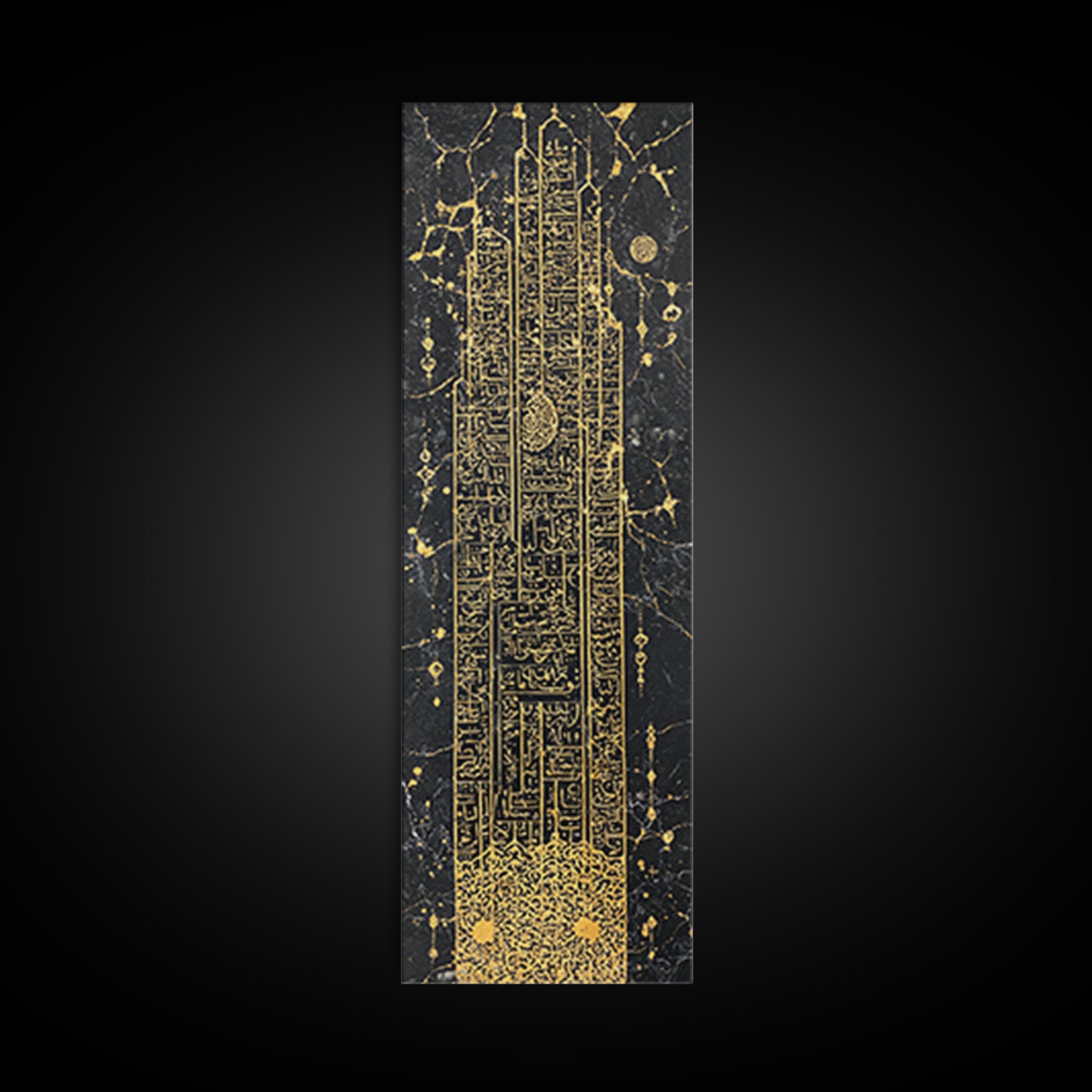 Gold Futuristic Obelisk Glyph Wall Art, African Abstract Canvas Print, Black Gold Geometric Decor, Luxury Statement Gift