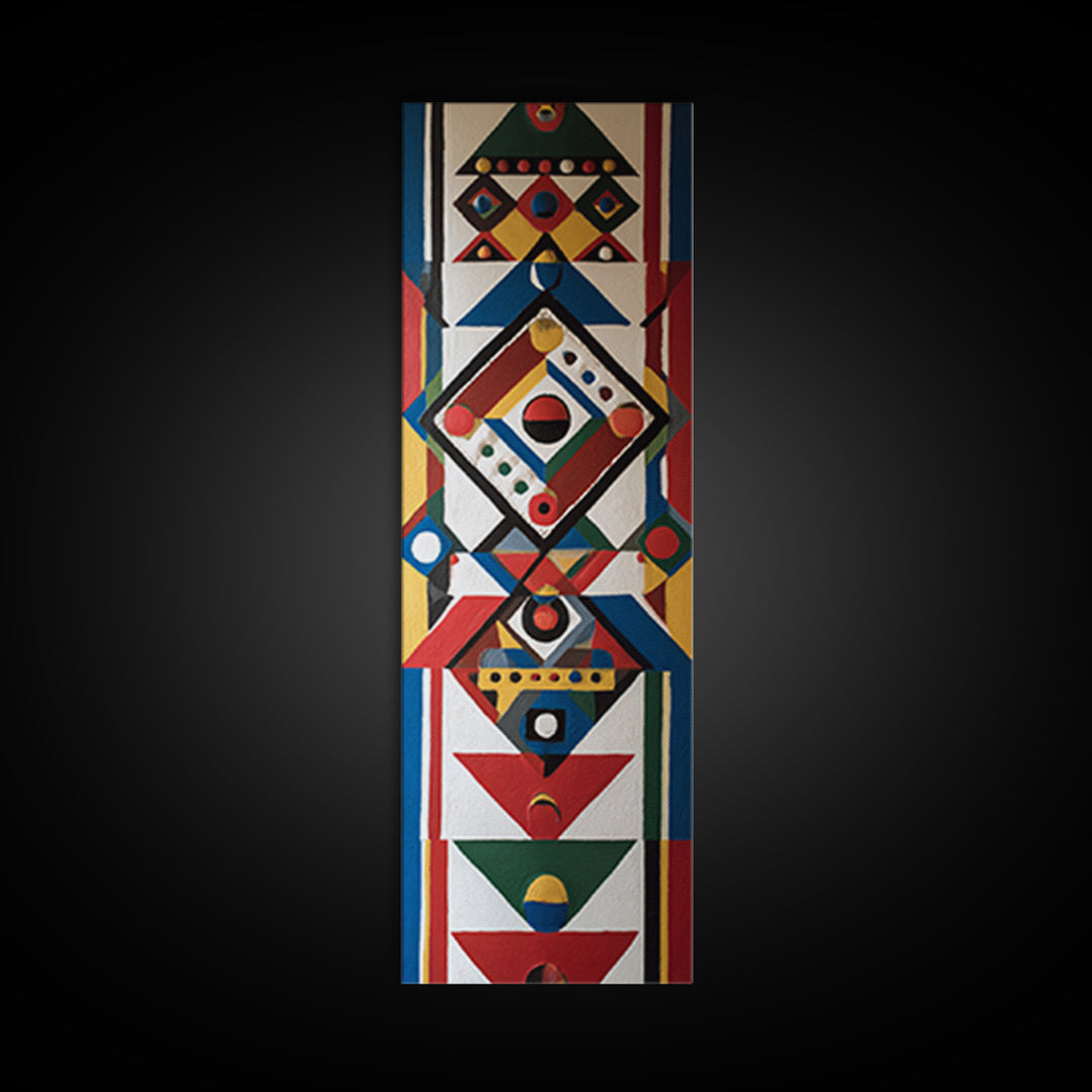 Colorful Geometric Tribal Mask Wall Art, African Abstract Canvas Print, Afrocentric Pattern Decor, Modern Boho Home Gift