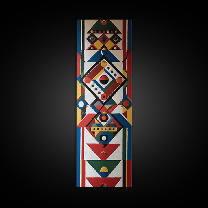 Colorful Geometric Tribal Mask Wall Art, African Abstract Canvas Print, Afrocentric Pattern Decor, Modern Boho Home Gift