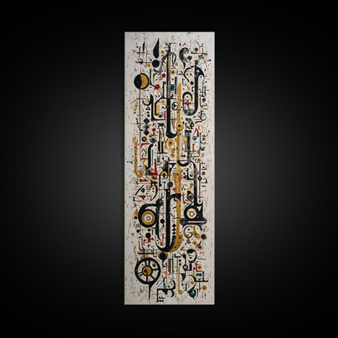 Abstract African Geometric Symbols Wall Art, Modern Canvas Print, Tribal Line Art Decor, Gold Black Contemporary Poster Gift