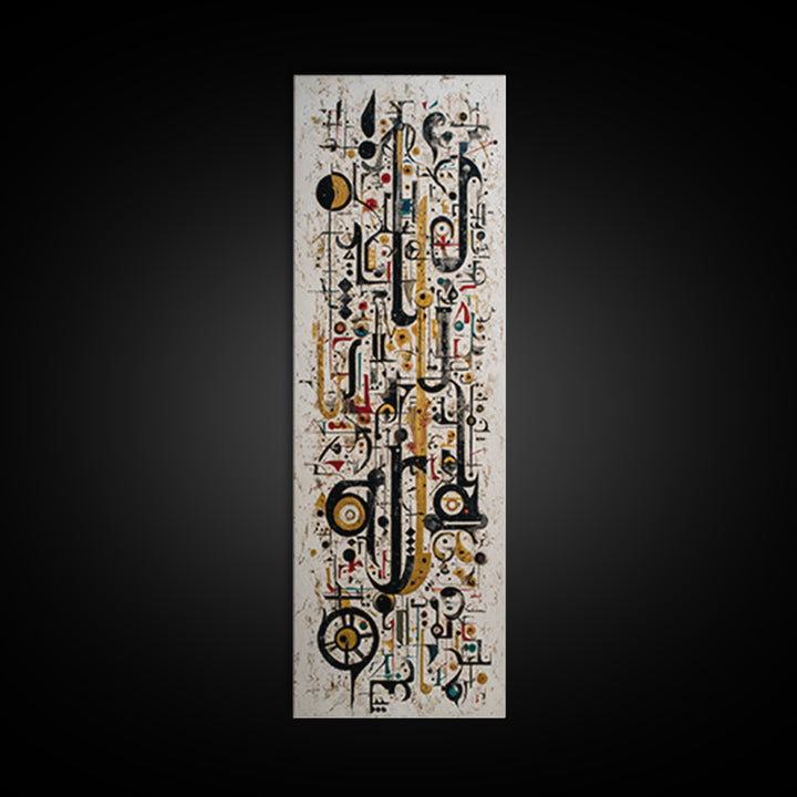 Abstract African Geometric Symbols Wall Art, Modern Canvas Print, Tribal Line Art Decor, Gold Black Contemporary Poster Gift