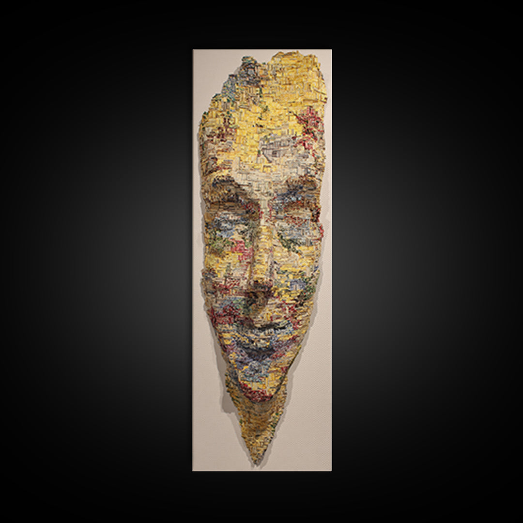 Textured Yellow African Mask Portrait Wall Art, Abstract Tribal Face, Modern Afrocentric Decor, Cultural Home Decor Gift