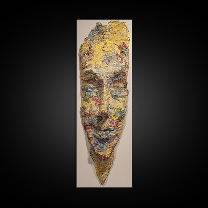 Textured Yellow African Mask Portrait Wall Art, Abstract Tribal Face, Modern Afrocentric Decor, Cultural Home Decor Gift