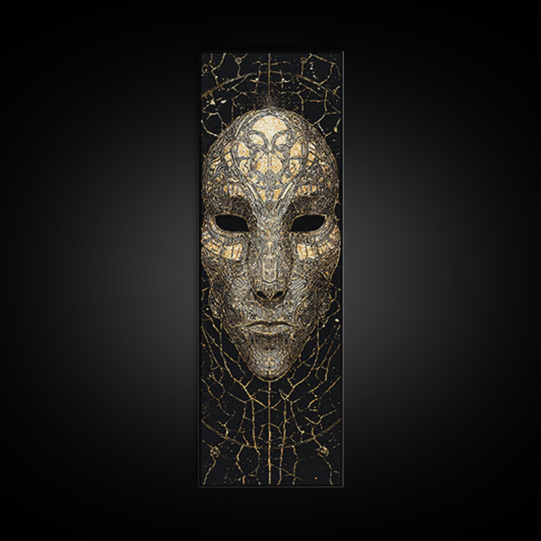 Gold And Black African Tribal Mask Canvas Print, Mystical Face Artwork, Afrocentric Wall Decor, Bold Cultural Home Decor