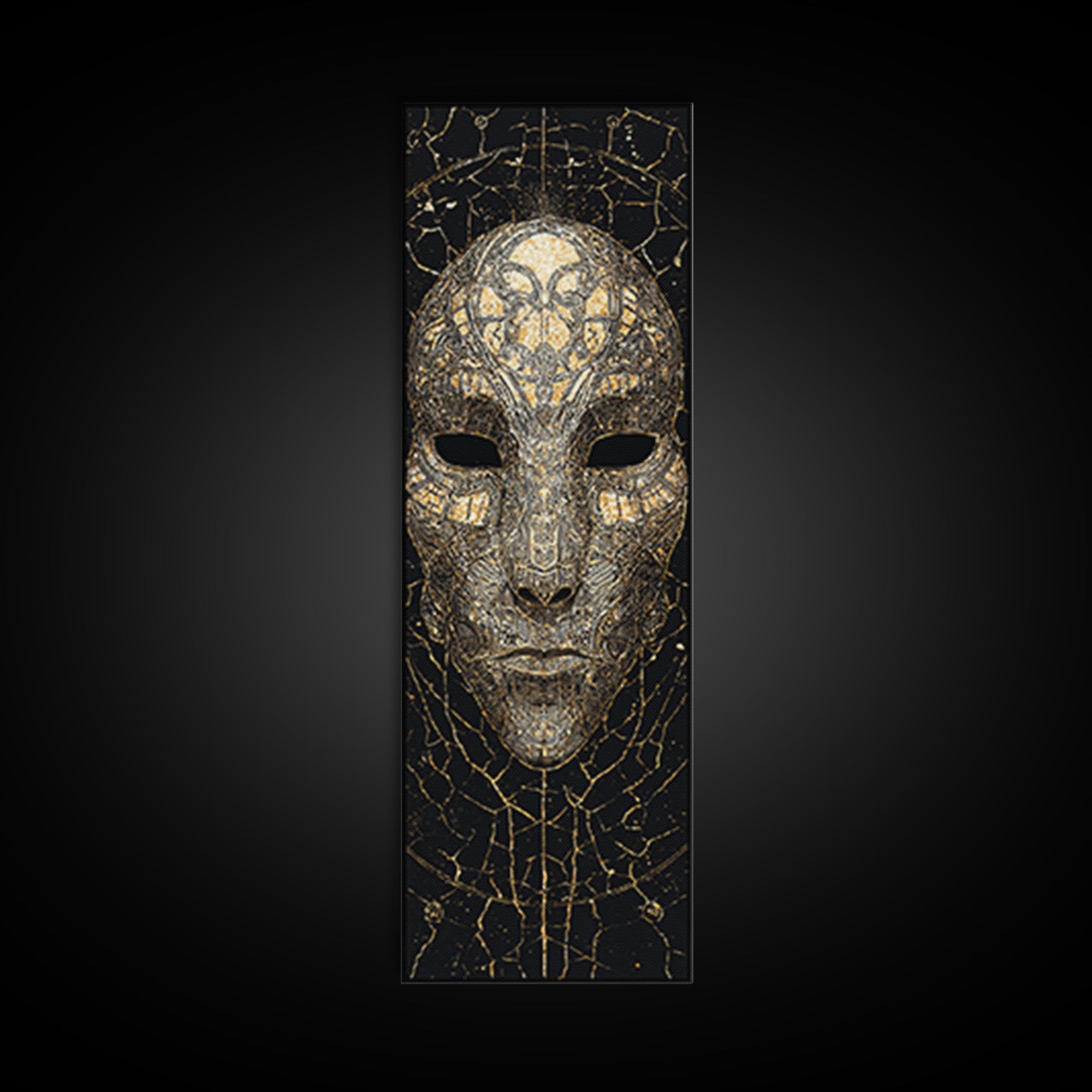 Gold And Black African Tribal Mask Canvas Print, Mystical Face Artwork, Afrocentric Wall Decor, Bold Cultural Home Decor