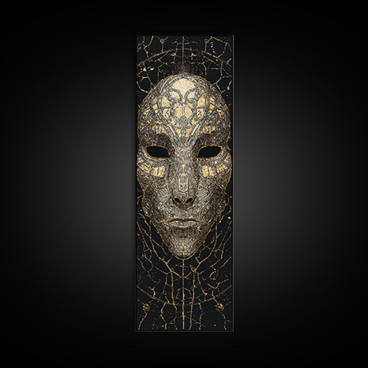 Gold And Black African Tribal Mask Canvas Print, Mystical Face Artwork, Afrocentric Wall Decor, Bold Cultural Home Decor