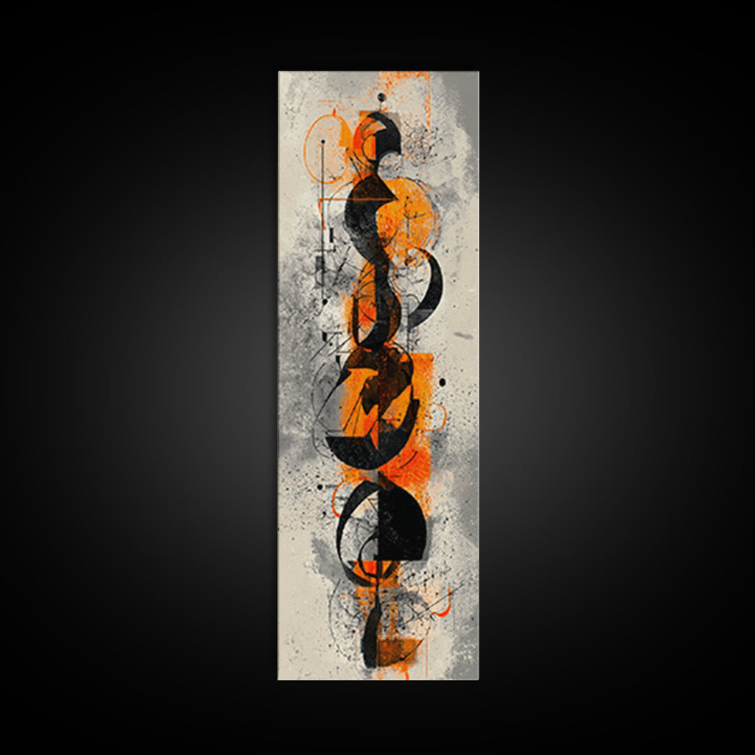 Orange Black Abstract Figure Canvas Print, Modern African Inspired Wall Art, Afrocentric Geometric Luxury Home Decor Statement Piece