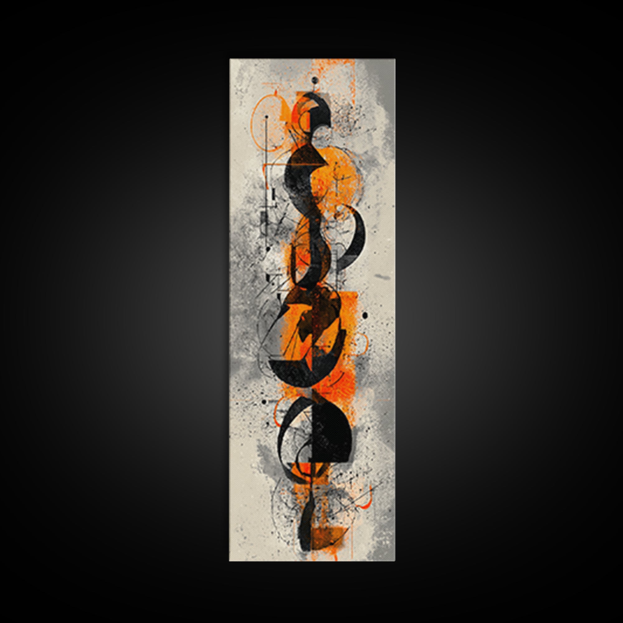 Orange Black Abstract Figure Canvas Print, Modern African Inspired Wall Art, Afrocentric Geometric Luxury Home Decor Statement Piece