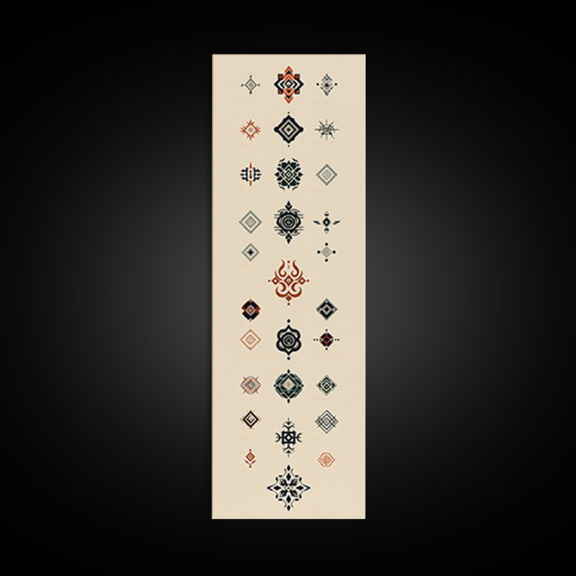 Minimal African Pattern Wall Art, Boho Tribal Symbols, Beige Orange Navy Motifs, Afrocentric Textile Inspired Canvas Print