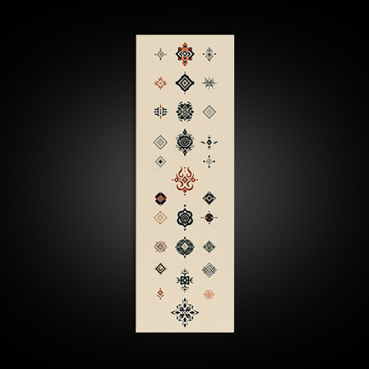 Minimal African Pattern Wall Art, Boho Tribal Symbols, Beige Orange Navy Motifs, Afrocentric Textile Inspired Canvas Print