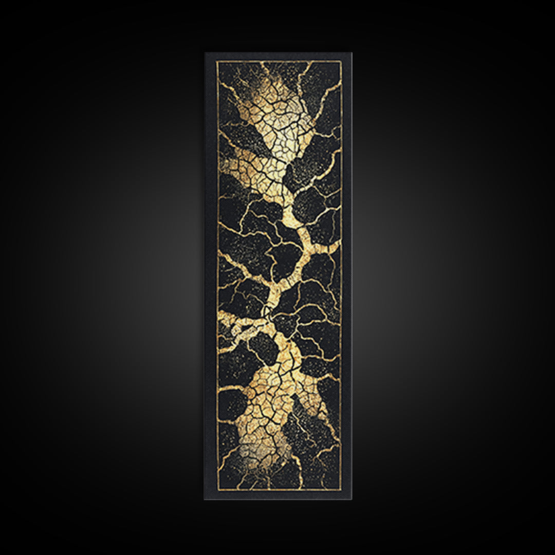 Black Gold Crackle Abstract Wall Art, Modern Kintsugi Inspired Texture, Luxury Canvas Print For Elegant Home Decor Statement