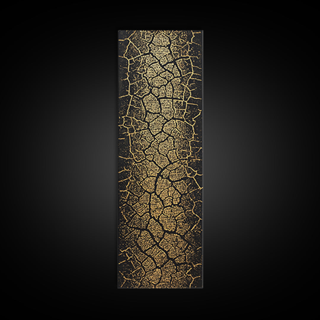 Gold On Black Abstract Map Wall Art, Tribal Maze Texture Canvas Print, African Inspired Geometric Statement Decor For Home