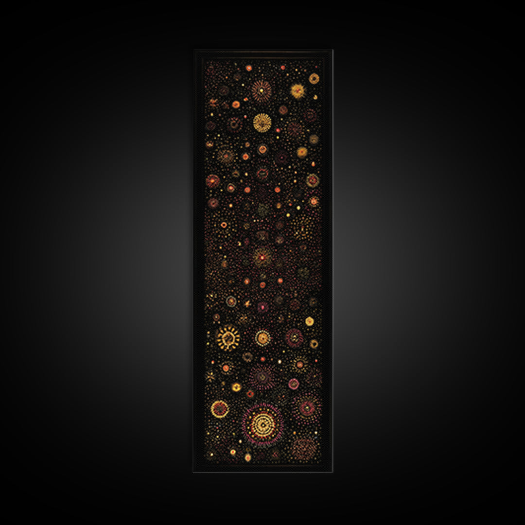 Colorful Dot Constellation Wall Art, Black Gold Celestial Mandala Canvas Print, African Inspired Boho Home Decor Statement Piece