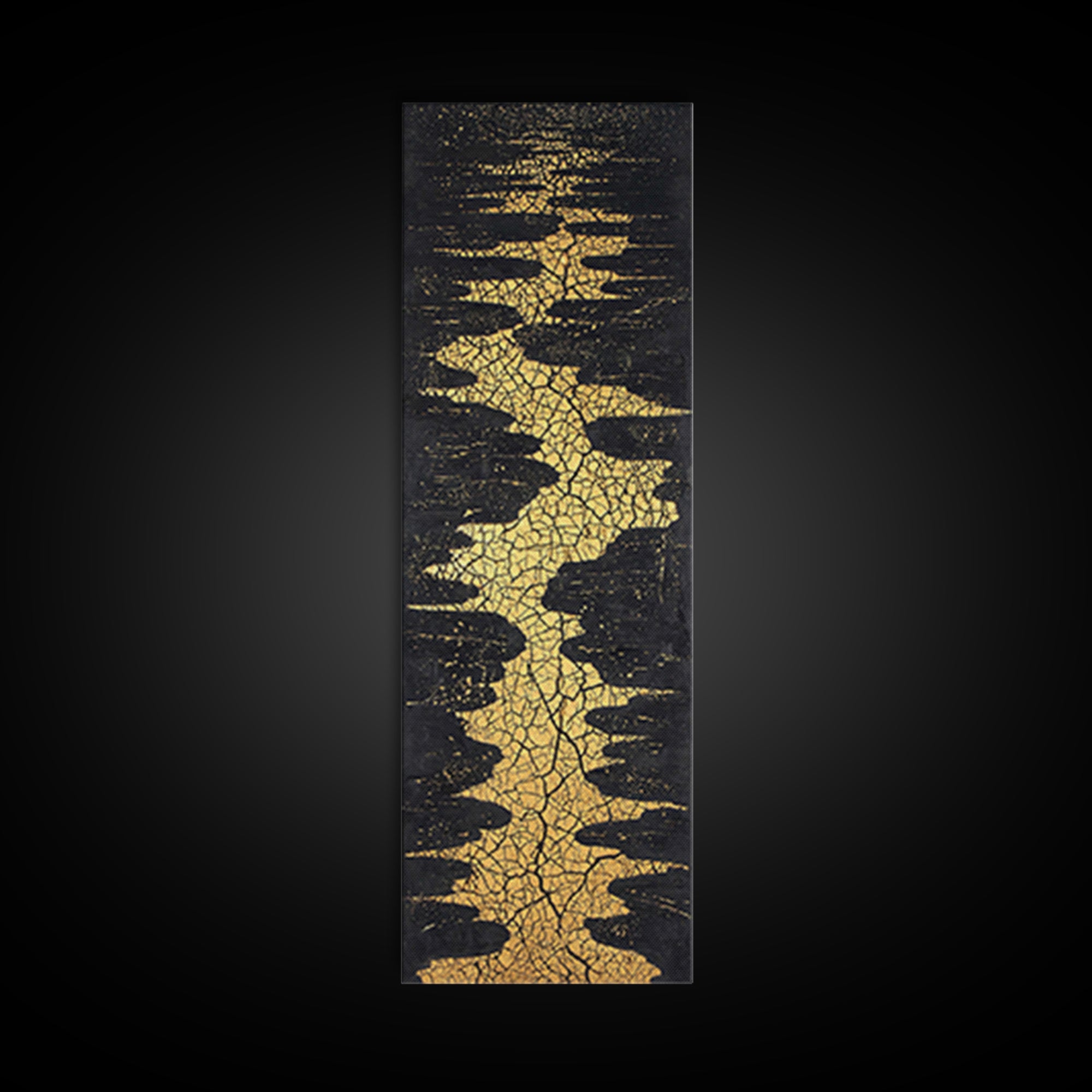 Gold Cracked River Abstract Wall Art, Black And Gold African Inspired Canvas Decor, Luxury Textured Statement Print For Elegant Home Decor