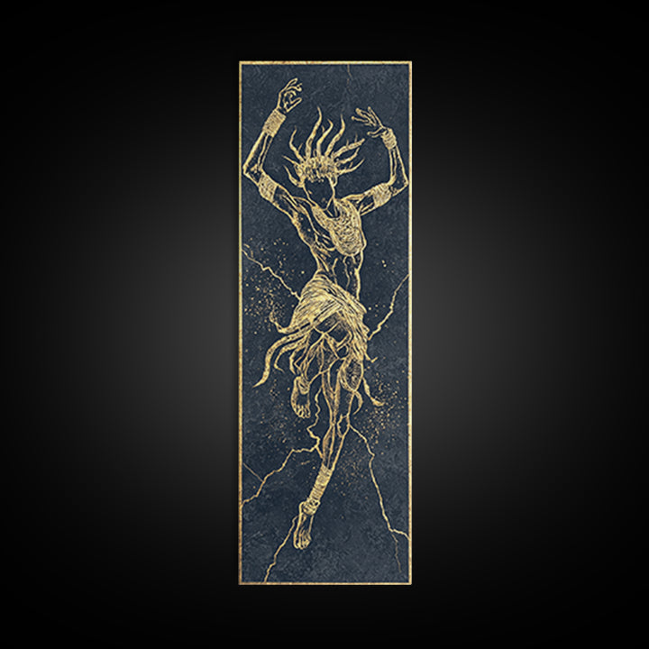 Golden Spirit Dancer Framed Canvas Print, Abstract African Woman Art, Mystical Black And Gold Tribal Wall Decor For Bedroom