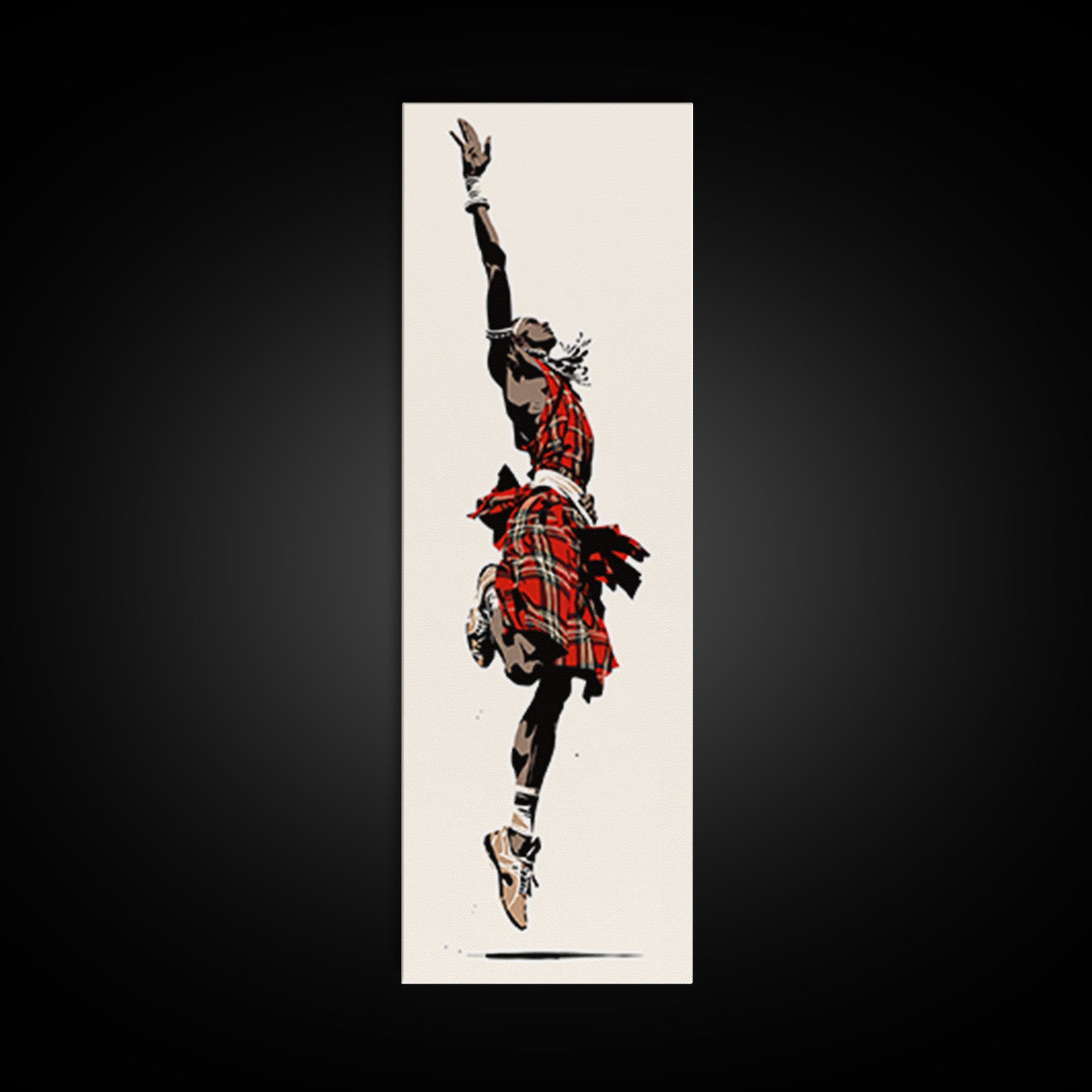 Leaping Maasai Warrior Canvas Print, African Tribal Dance Wall Art, Red Fabric Culture Decor For Bold Modern Living Room Decor