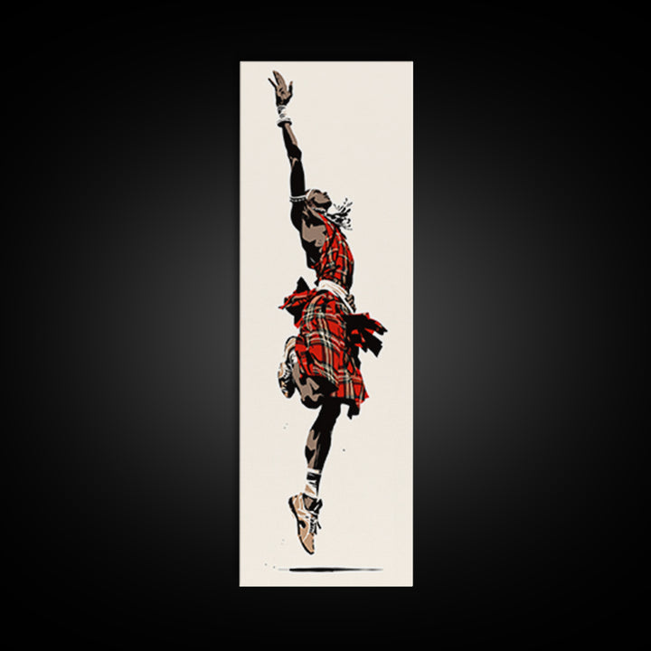 Leaping Maasai Warrior Canvas Print, African Tribal Dance Wall Art, Red Fabric Culture Decor For Bold Modern Living Room Decor