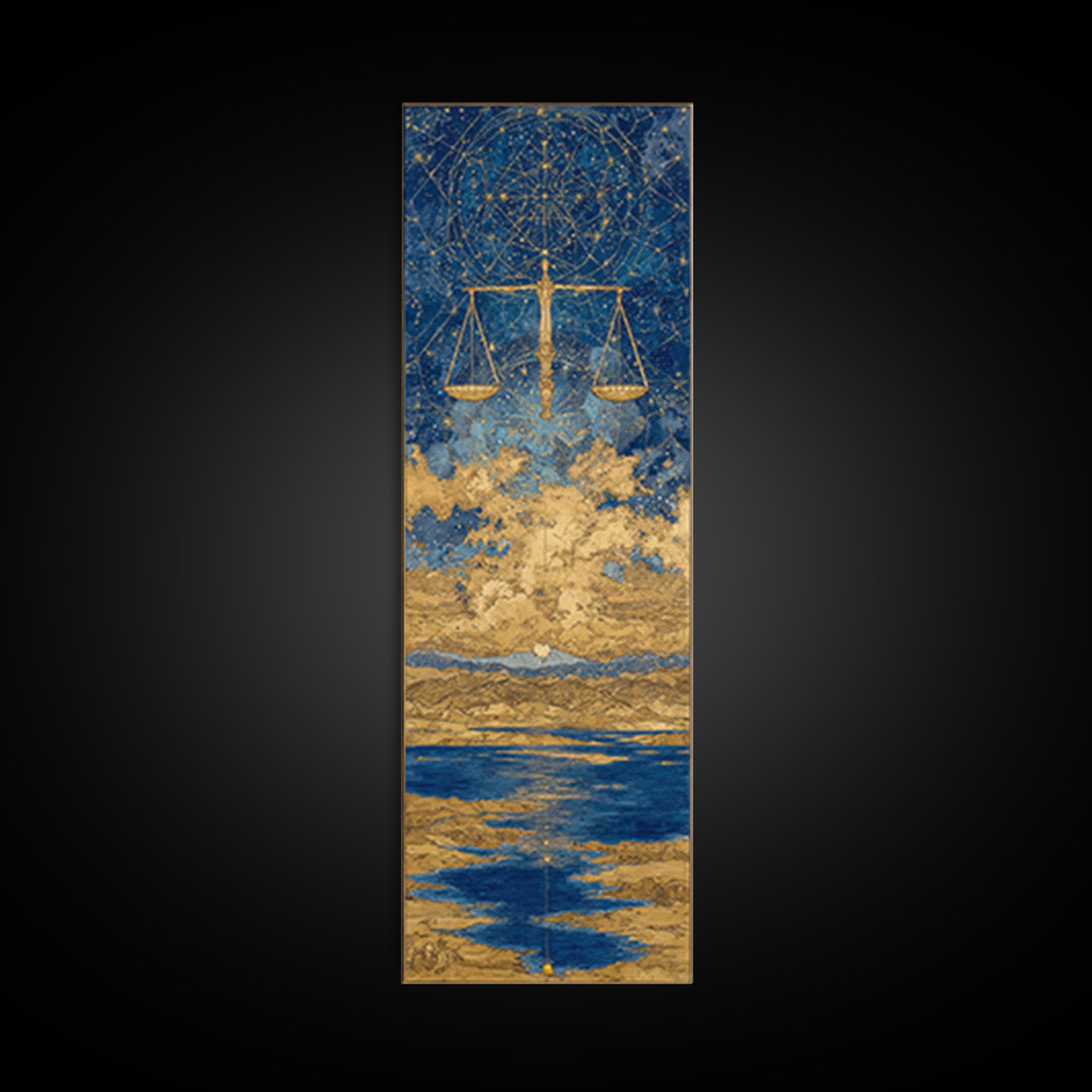 Golden Libra Scales Wall Art, Celestial Zodiac Canvas Print, Blue Ocean Astrology Decor For Modern Bedroom And Living Room Decor Gift