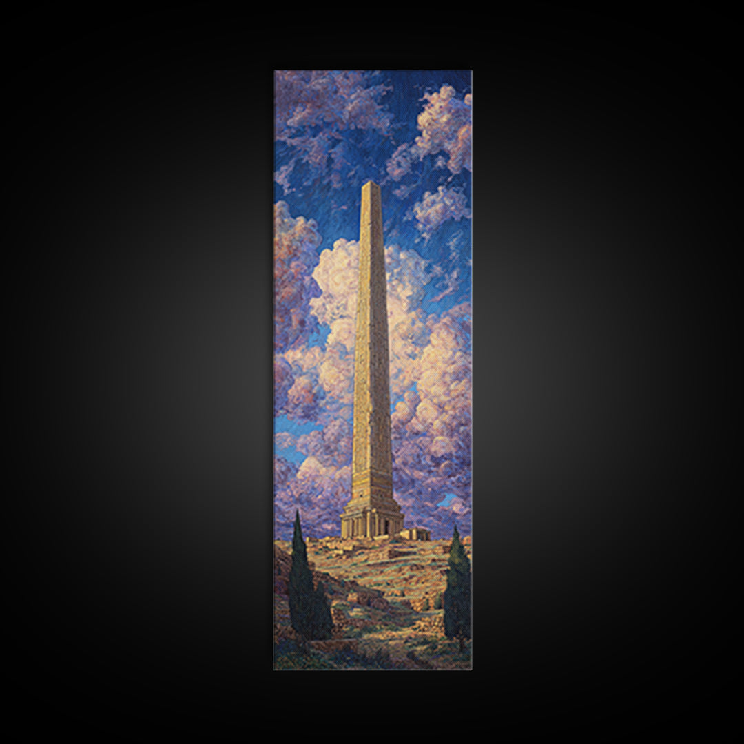 Ancient Obelisk Monument Landscape Wall Art, Egyptian Inspired Canvas Print, Dreamy Sky Home Decor, Historic Travel Poster
