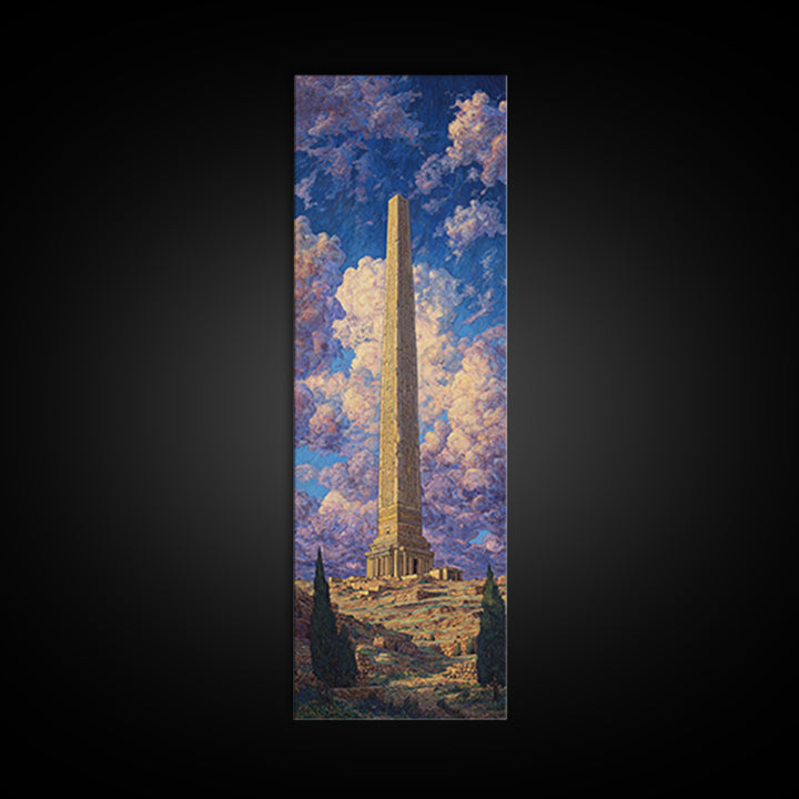 Ancient Obelisk Monument Landscape Wall Art, Egyptian Inspired Canvas Print, Dreamy Sky Home Decor, Historic Travel Poster
