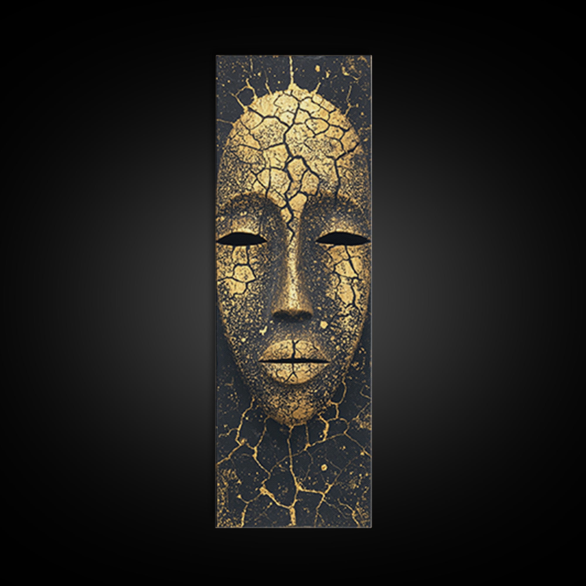 Cracked Gold African Mask Wall Art, Abstract African Portrait Canvas Print, Black And Gold Tribal Decor For Modern Home Gift