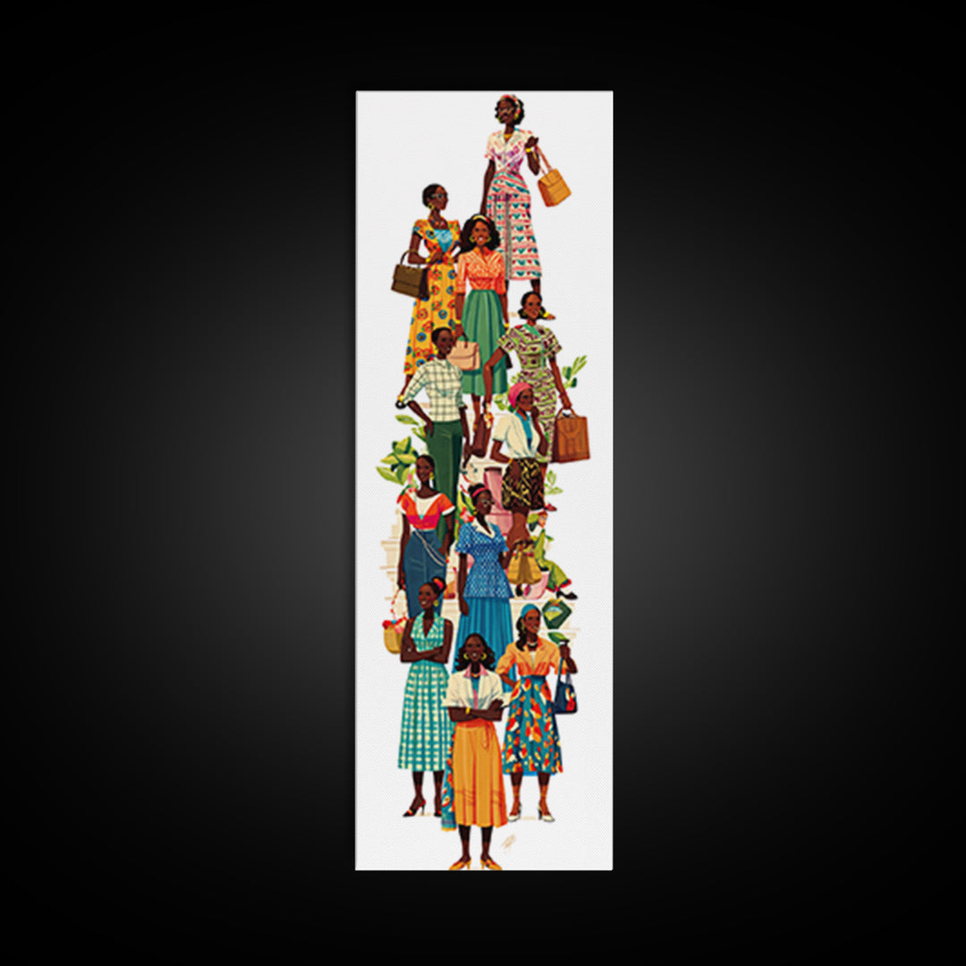 Stylish African Women Fashion Wall Art, Colorful Ankara Dresses Black Girl Magic Decor, Afrocentric Feminine Canvas Print