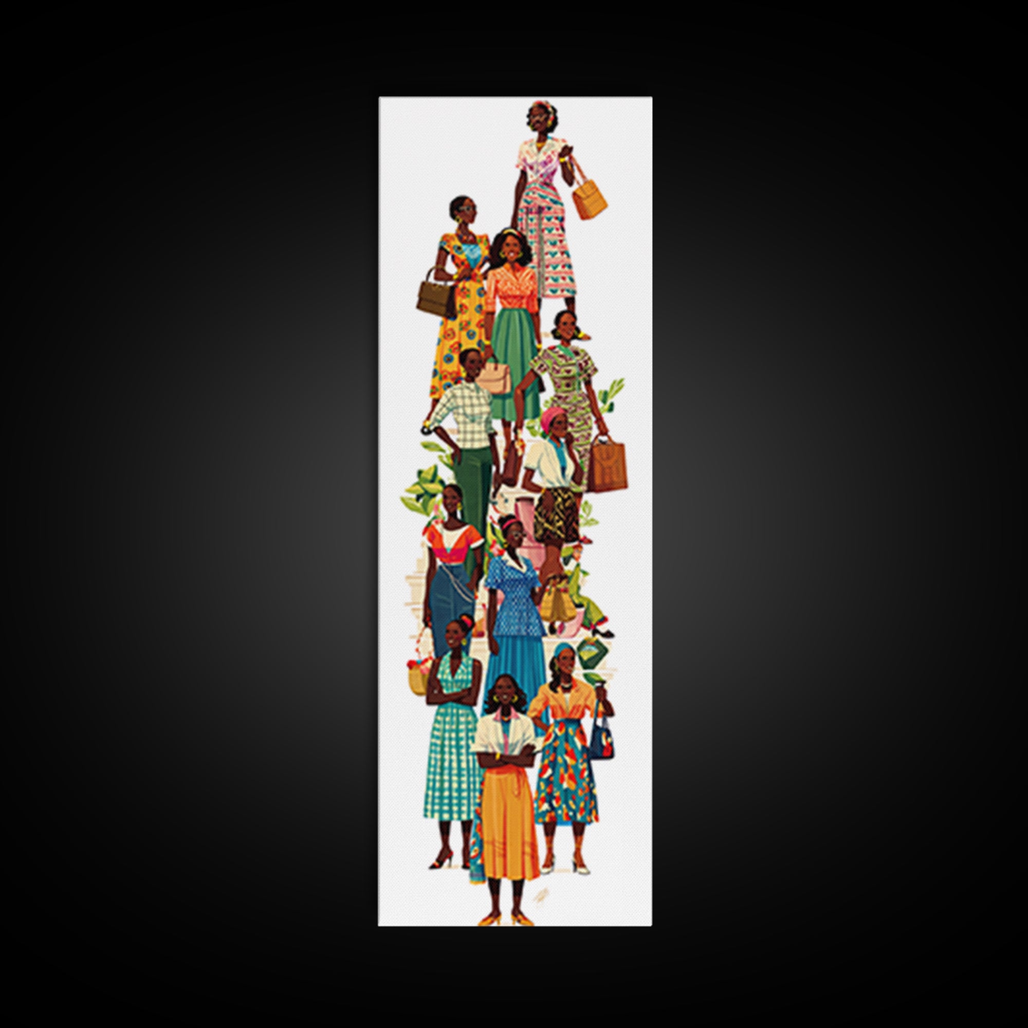 Stylish African Women Fashion Wall Art, Colorful Ankara Dresses Black Girl Magic Decor, Afrocentric Feminine Canvas Print